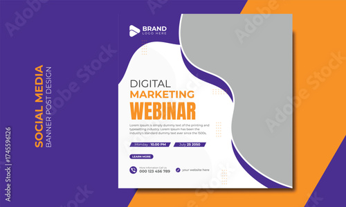 Editable minimal square banner template. Black and yellow background color with stripe line shape. Suitable for social media post and web internet ads. Vector illustration with photo college