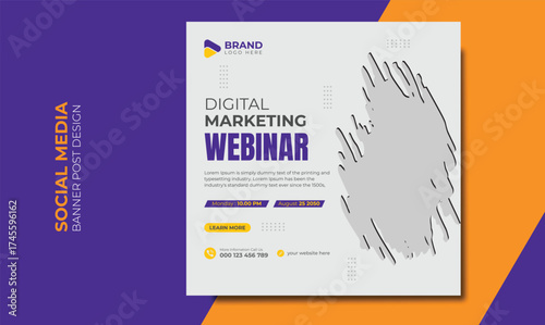 Editable minimal square banner template. Black and yellow background color with stripe line shape. Suitable for social media post and web internet ads. Vector illustration with photo college