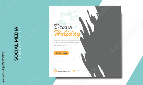 Editable minimal square banner template. Black and yellow background color with stripe line shape. Suitable for social media post and web internet ads. Vector illustration with photo college