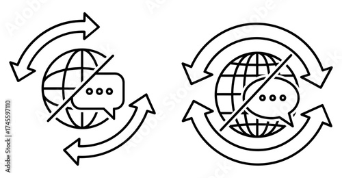 Vector art of global communication ban icon, symbolizing the restriction of international dialogue