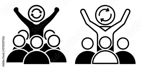 Vector art of crowd cheering for a leader with a recycling symbol, , showing support and renewal