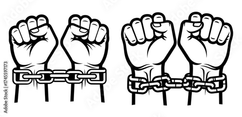 Illustration of two fists connected by a chain, symbolizing freedom, strength, and overcoming obstacles