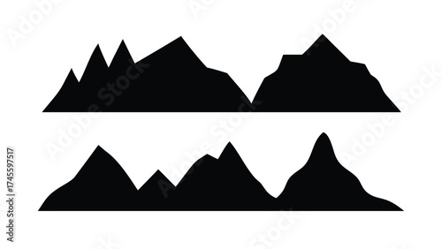 Solid Black Silhouette Vector Set of Mountain Shapes