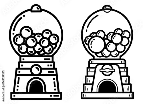Vector art of gumball machine illustration, a vintage candy dispenser with bubblegum balls inside