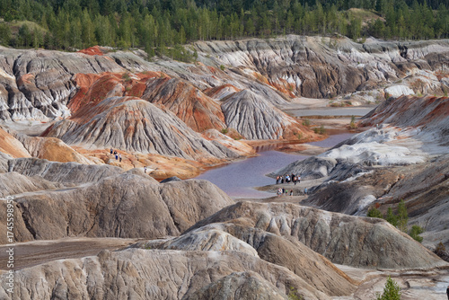 Ural Mars is an abandoned quarry of the Troitsko-Baynovskoe refractory clay deposit on an August day. Sverdlovsk region, Russia