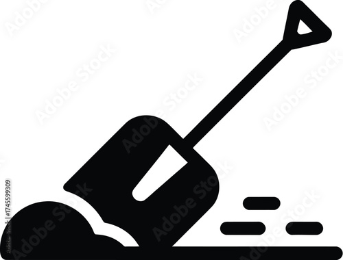 Digging shovel in ground icon vector illustration for construction and gardening on transparent background