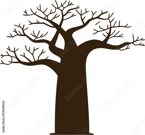 Baobab tree vector illustration african tree silhouette isolated design element on transparent background
