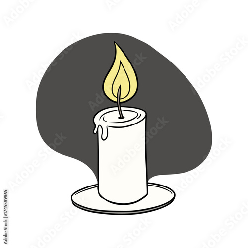 Hand-Drawn White Candle with Flame Illustration