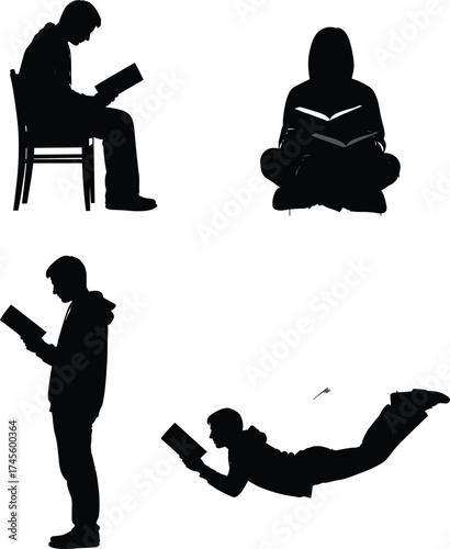 Reading Person Silhouettes Against White