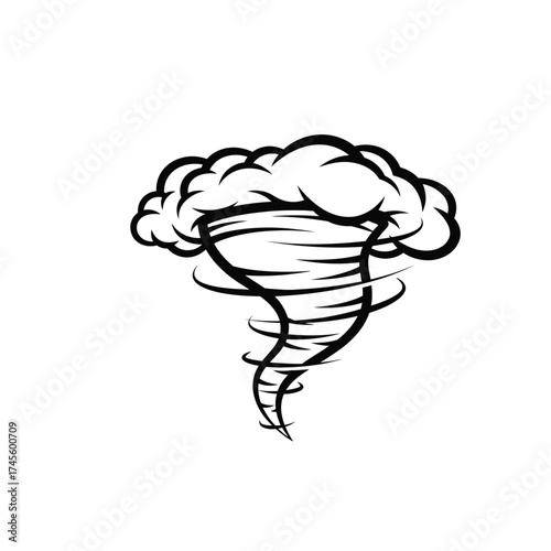 Simple line art graphic of a twister storm, an isolated weather symbol for global climate change and natural disaster warnings