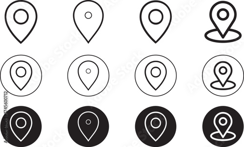 Clean Location Pin Icons Pack – GPS Map and Navigation Vector Symbols