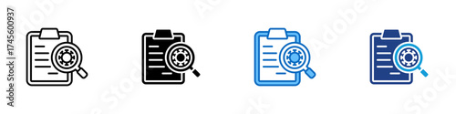 Medical Report Multiple Style Icon Design Vector - Clipboard with magnifying glass and virus, symbolizing medical report and diagnosis
