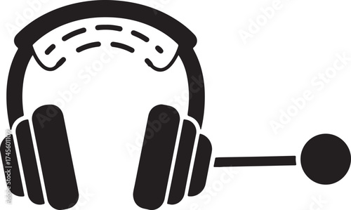 Black gaming headset icon with chat microphone for gamer communication design