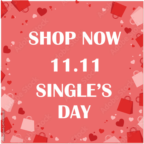 Vector of 11.11 Single day Poster or banner with product podium scene,gift box and shopping bag.11 november Single day sales banner template design for social media and website