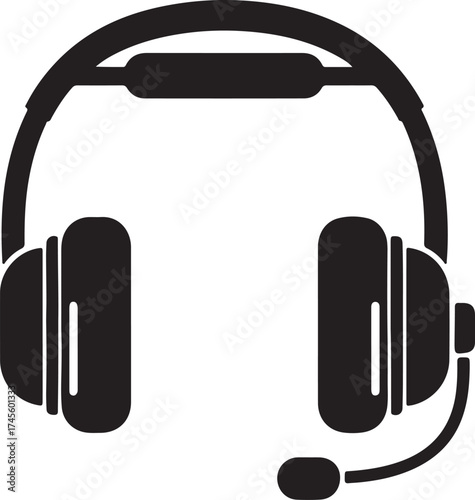 Minimal vector icon of gaming headset with attached microphone for player audio