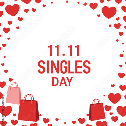 Vector of 11.11 Single day Poster or banner with product podium scene,gift box and shopping bag.11 november Single day sales banner template design for social media and website