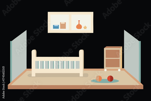 Montessori-Inspired Minimalist Nursery for Crawling Baby Vector Illustration
