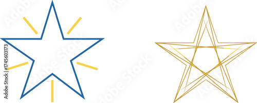 Stylized glowing stars, radiant sparkle icons, festive decorative elements, layered golden star design, celebration symbol graphics, flat vector illustration art