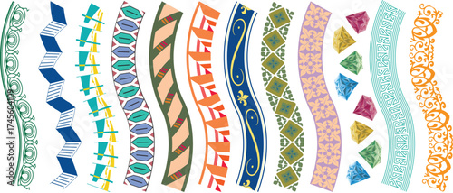 Colorful Decorative Borders: Ornate Wavy Pattern Design Elements for Scrapbooking, Crafts, and Graphic Design Projects