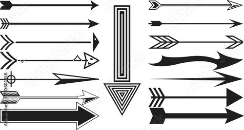 Black and White Arrow Vector Set: Graphic Arrows, Directional Icons, Decorative Arrowheads, Clip Art for Design Projects, Retro Style