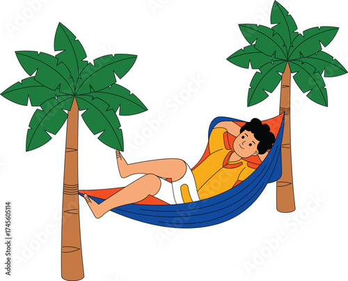 illustration of man relaxing in hammock