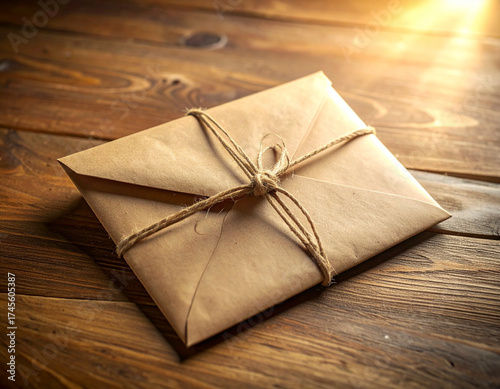 Kraft envelope on warm desk for confidential delivery concepts