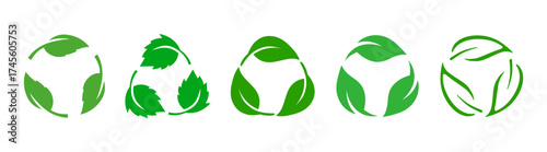 Green eco leaf recycle symbols set on transparent background