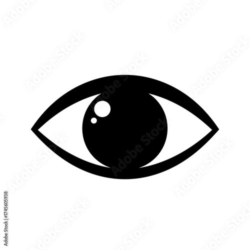 Simple black and white illustration of a human eye, open and looking forward.