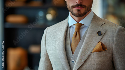 Sophisticated man in sharp tailored suit exudes confidence and professional style