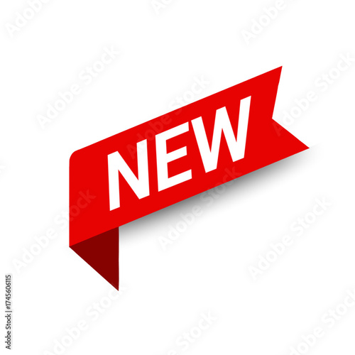 Modern red new label banner vector for marketing, fresh arrival tag, isolated sale sign for promotion design