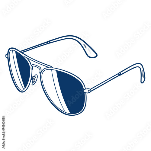 Vector illustration of a blue aviator sunglasses icon in flat style.