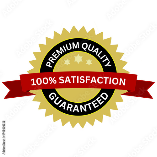 Premium quality badge with 100 percent satisfaction guarantee, gold emblem for trusted service, best product vector illustration