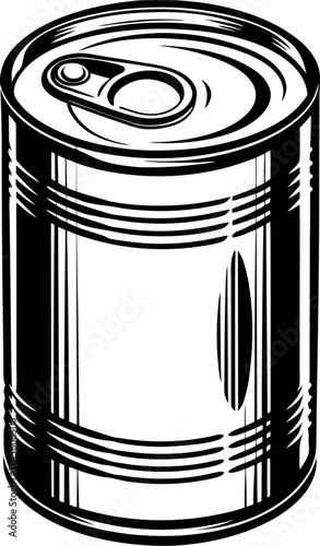 Hand drawn illustration of a canned food tin with pull tab in vintage engraving