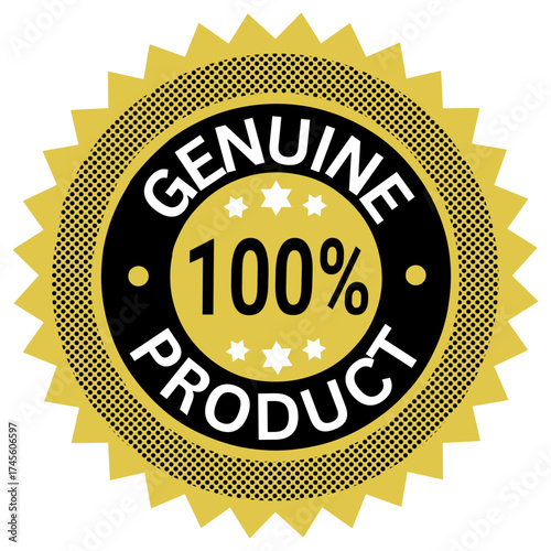 Vintage Genuine 100 Percent Product Seal Badge with Stars and Halftone Frame