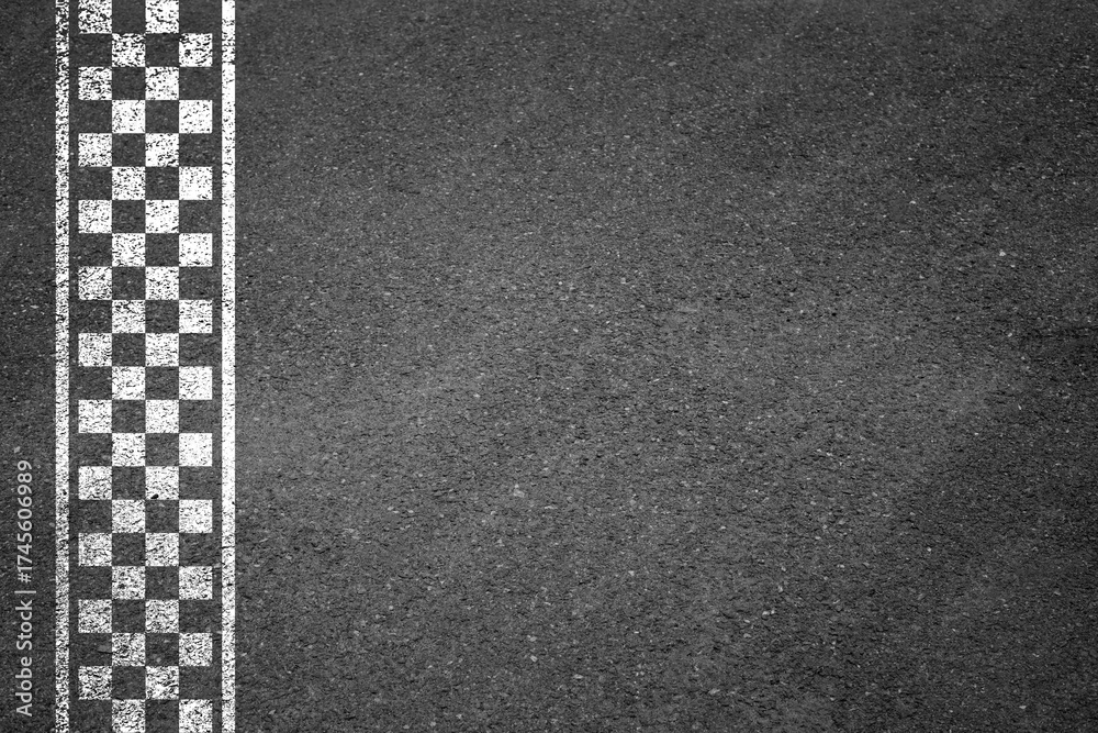 Fototapeta premium Start or finish line on car race, Start and finish line racing, Grid start race track, Top view textured and background grid start on the asphalt road race track abstract.