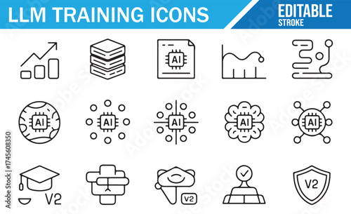 LLM Training and Data Science Icon Set for Research and Analysis