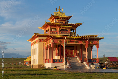 A Buddhist temple on a sunny September evening. Yangazhinsky Datsan, Republic of Buryatia, Russia