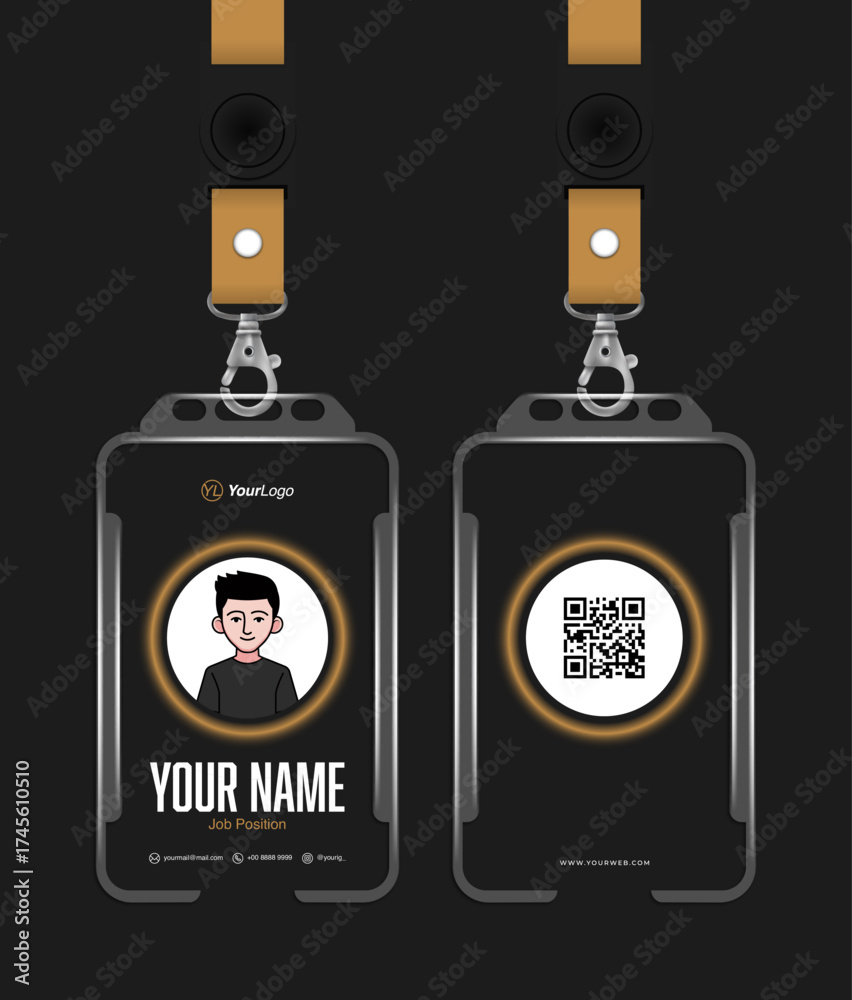 Naklejka premium Editable Id Card Design. Corporate company employee identity card. Event identity card. Elegant Gold Id Card