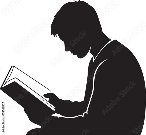 Silhouette of person reading book isolated