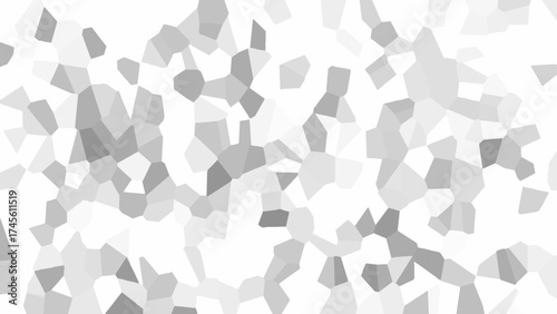 Abstract geometric pattern with irregular polygonal mosaic shapes in grayscale tones. Soft transitions between light and dark gray areas create a minimalist modern background for design and texture