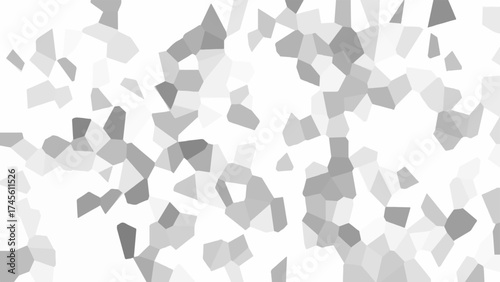 Abstract geometric pattern with irregular polygonal mosaic shapes in grayscale tones. Soft transitions between light and dark gray areas create a minimalist modern background for design and texture