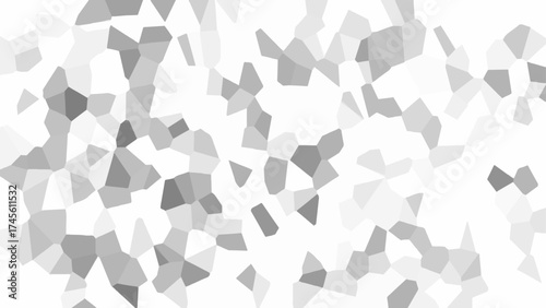 Abstract geometric pattern with irregular polygonal mosaic shapes in grayscale tones. Soft transitions between light and dark gray areas create a minimalist modern background for design and texture
