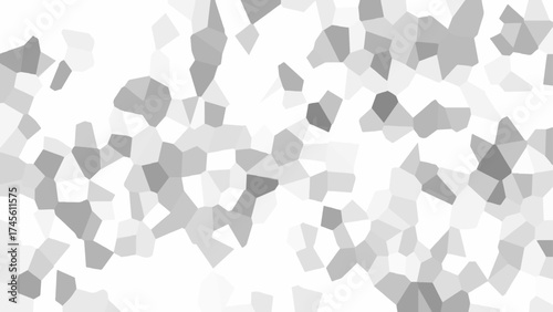 Abstract geometric pattern with irregular polygonal mosaic shapes in grayscale tones. Soft transitions between light and dark gray areas create a minimalist modern background for design and texture