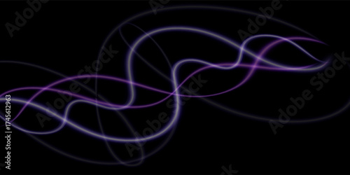 Blue purple neon sound wave on black background. Abstract flowing wavy dot line design for ai concept, equalizer, audio record, voice assistant. Vector glowing gradient dashed curve stripe wallpaper