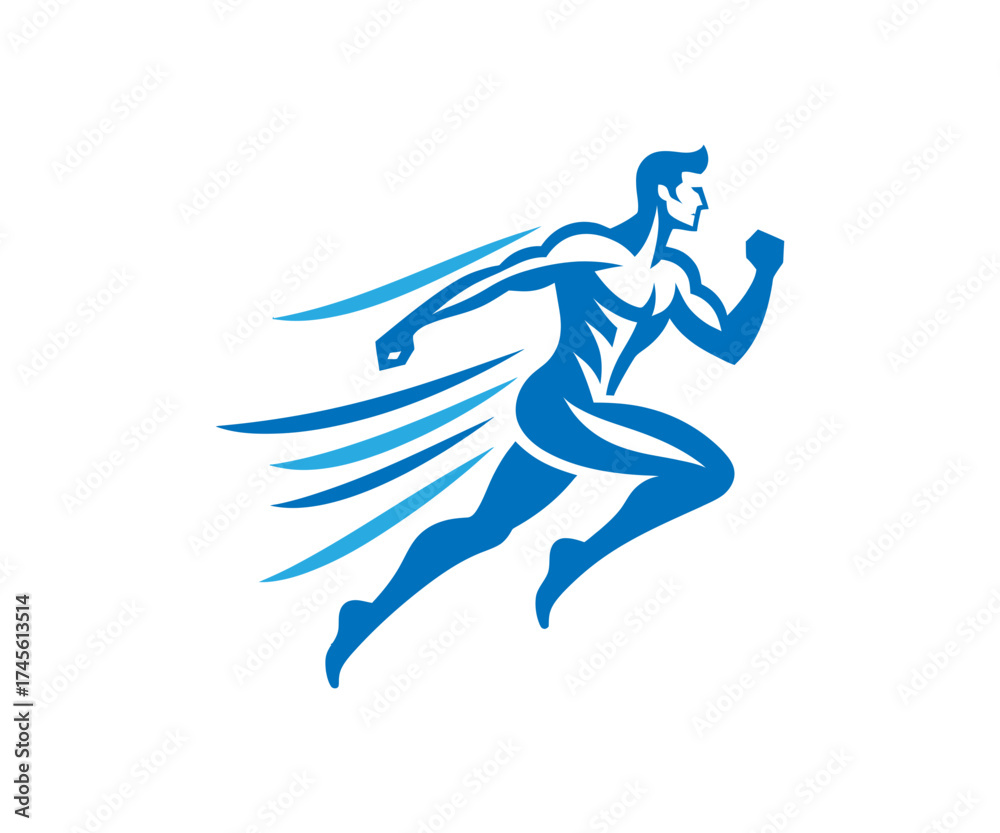Obraz premium Stylized blue runner with motion lines illustration