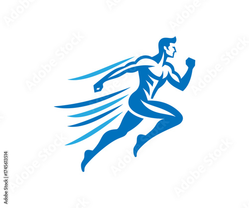 Stylized blue runner with motion lines illustration