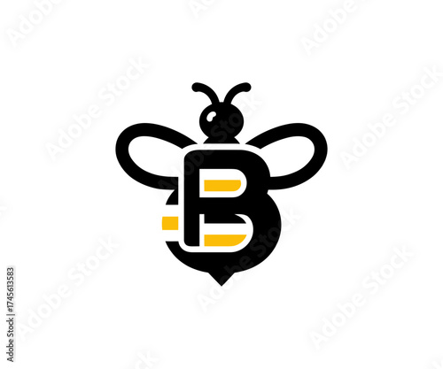 Black and yellow bee logo with letter b integrated
