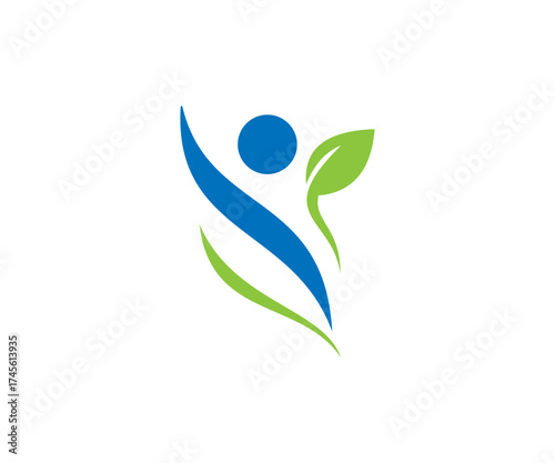 Abstract person with leaf vector logo illustration