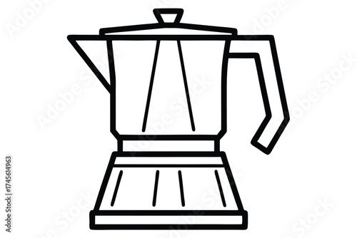 Black and White Line Art of Moka Pot for Brewing Espresso Coffee