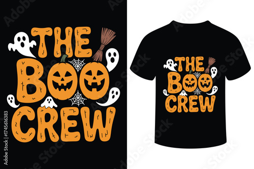 The boo crew halloween t shirt design with pumpkins and ghosts